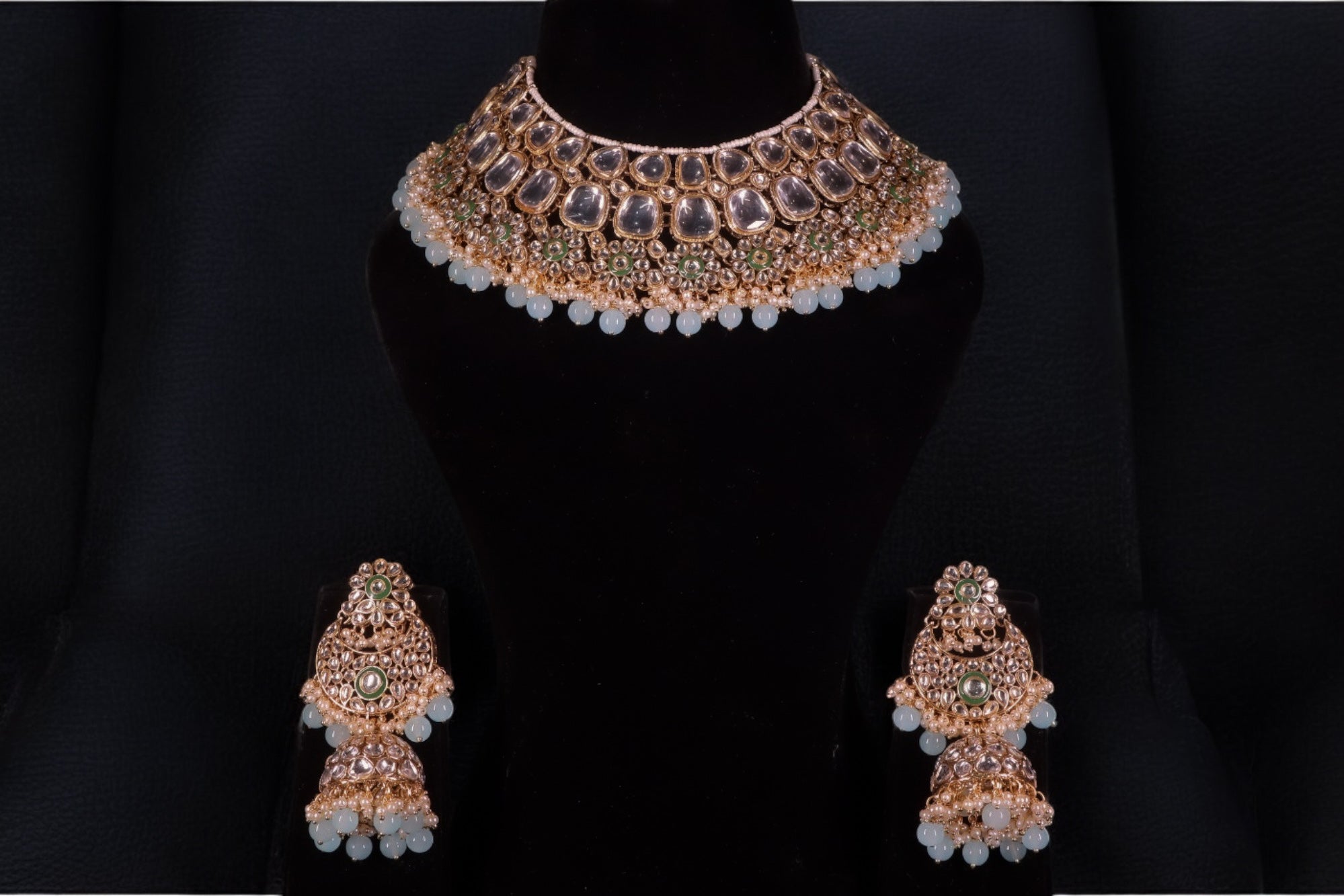 "AMIRA" Glass Light Blue Kundan Set
