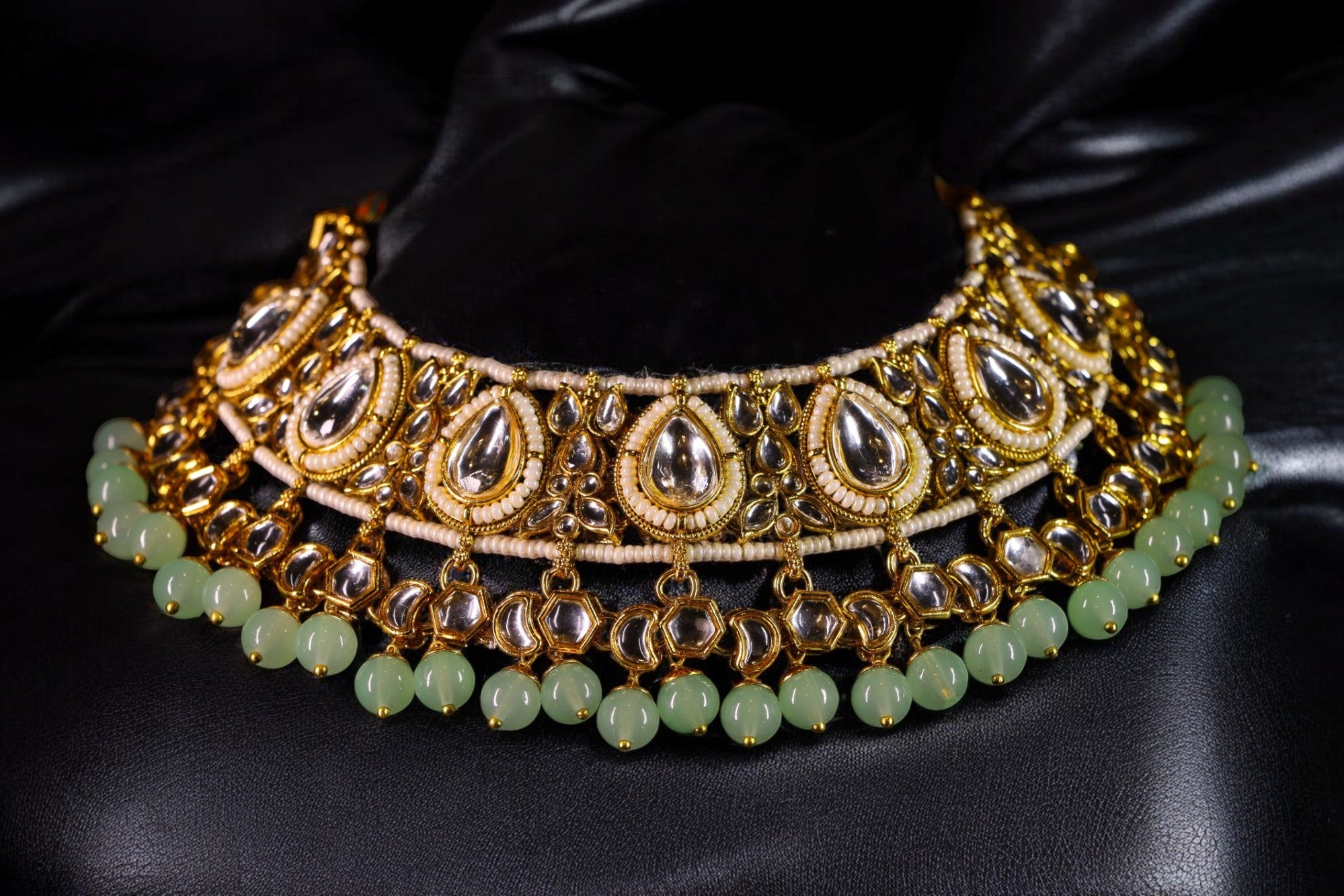 "AMIRA" Sea Green Kundan Necklace Set