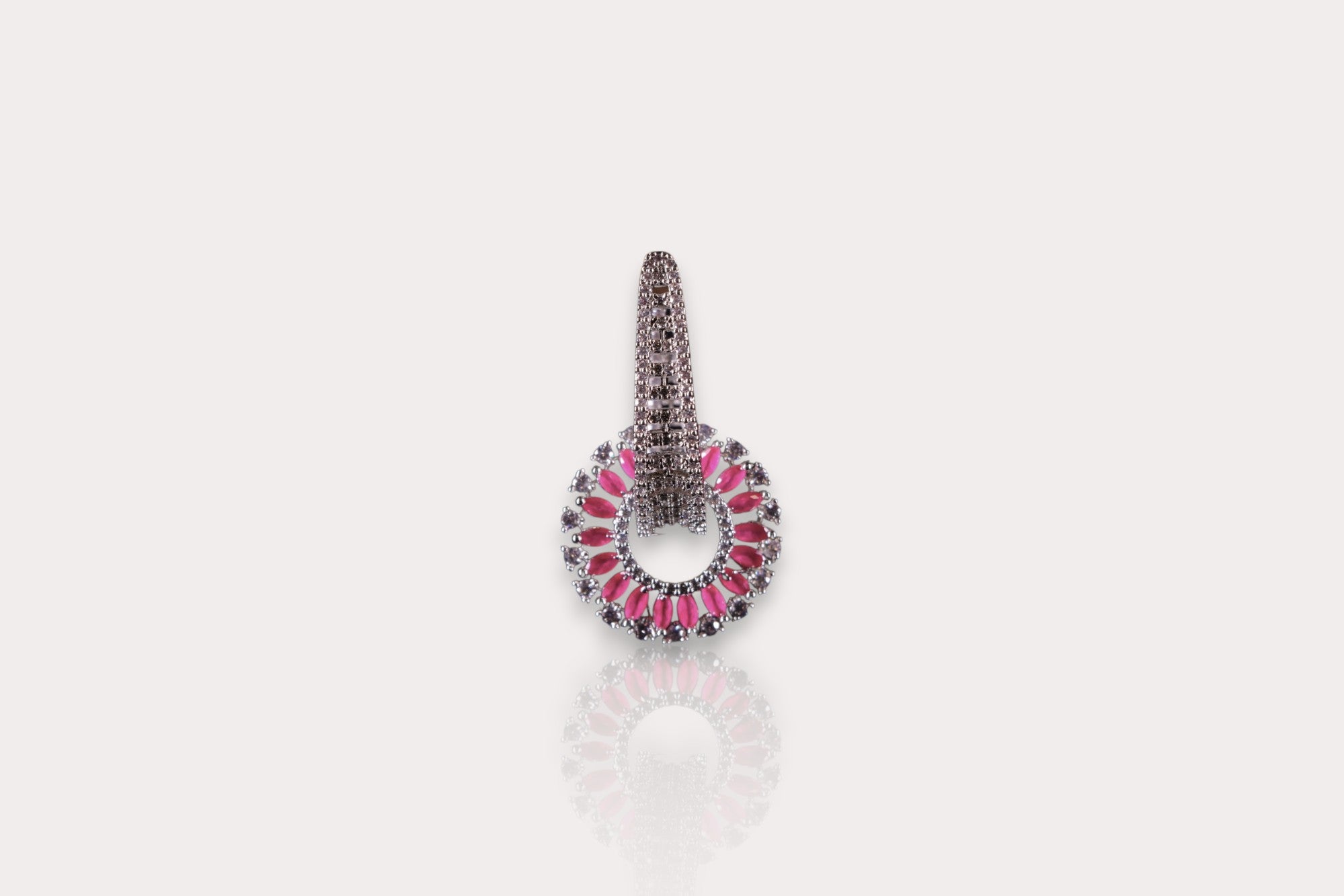 silver diamond earrings with ruby accents