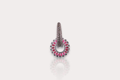 silver diamond earrings with ruby accents