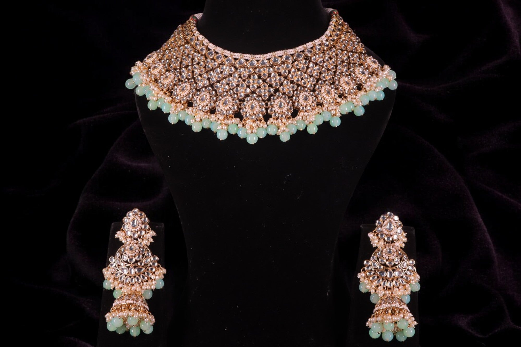 "AMIRA" Soft Blue Kundan Set