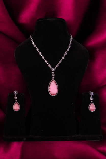"DMONDE" Baby Pink Drop Diamond Necklace Set