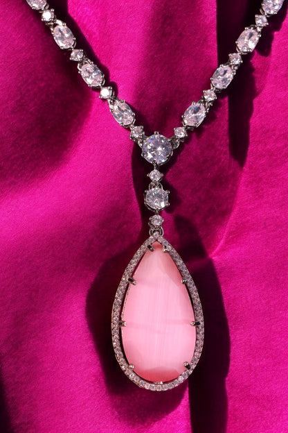 "DMONDE" Baby Pink Drop Diamond Necklace Set