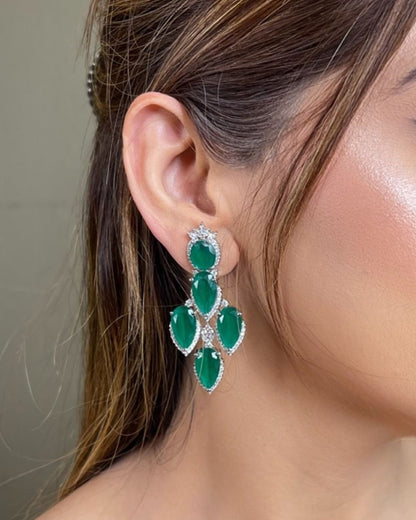 emerald green and silver diamond earrings