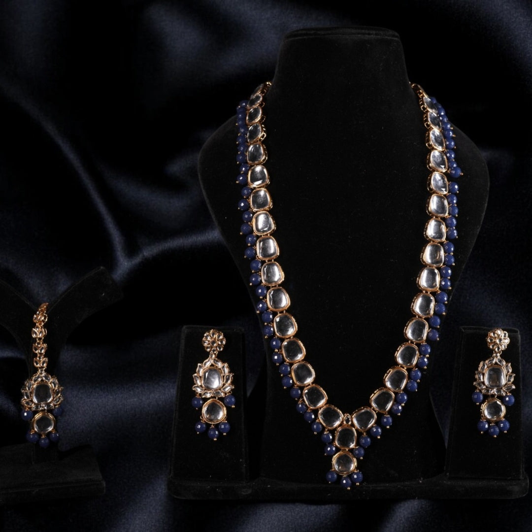 "AMIRA" Berry Blue Single Kundan Set
