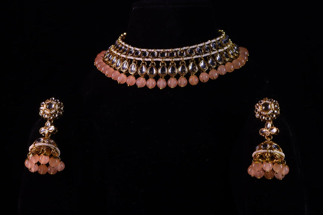 pastel pink kundan necklace set