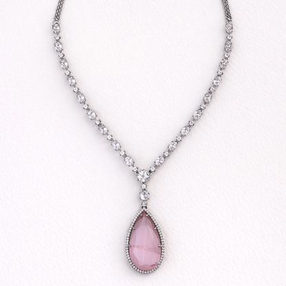 Baby Pink Drop Diamond Necklace Set
